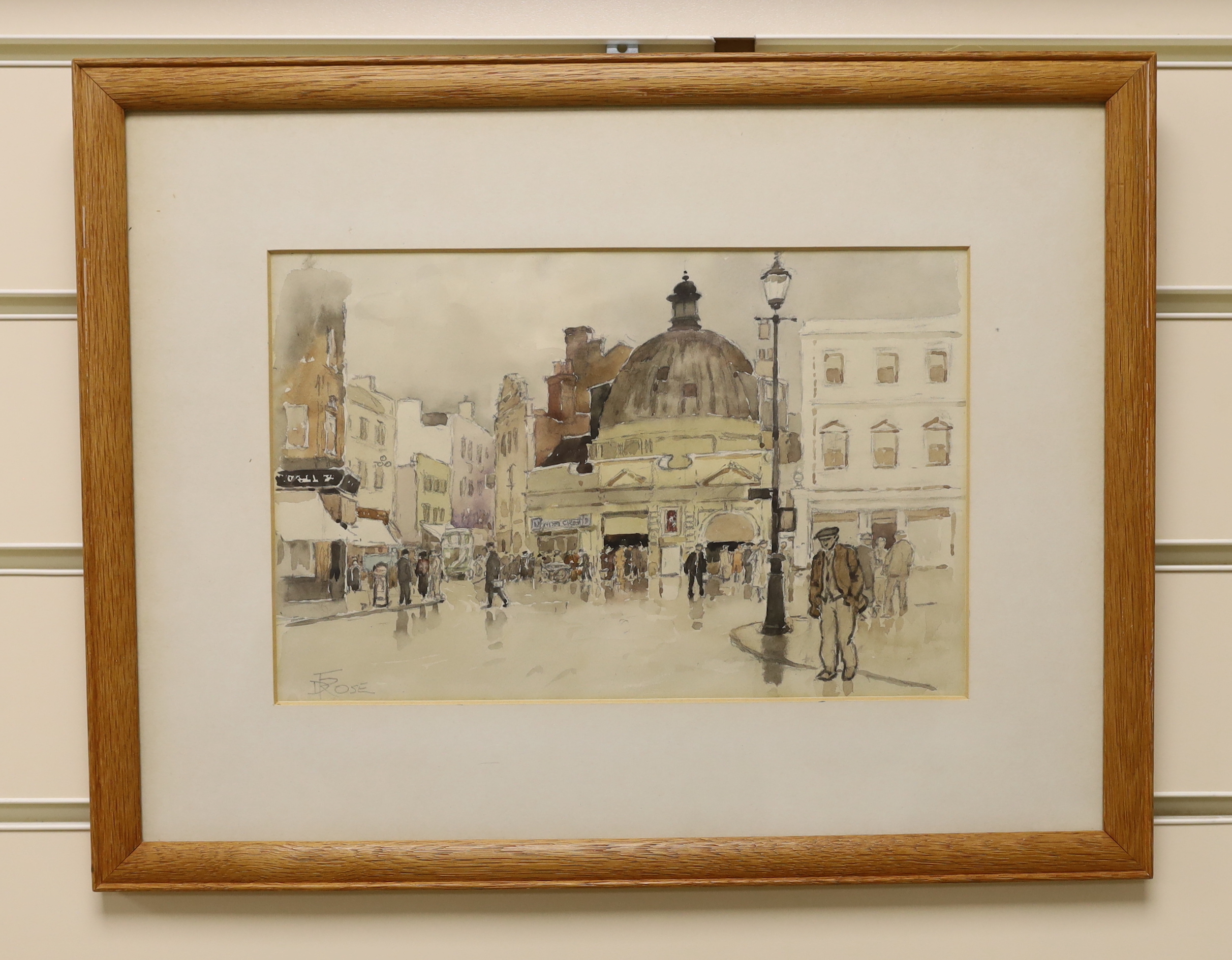 David Thomas Rose (1871-1964), watercolour, Street scene with figures, signed, 17 x 26cm